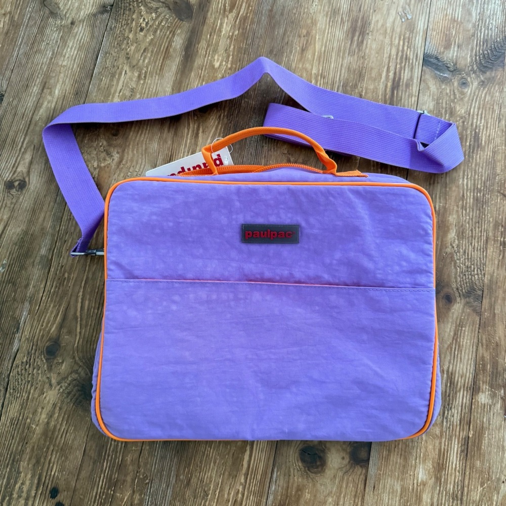 Paulpac Business Bag Lilac Purple Orange Trim Nylon Messenger Laptop Case NWT
